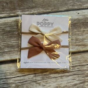 NEW Little Poppy Co Nylon Headband Bows- Brown and Cream Linen